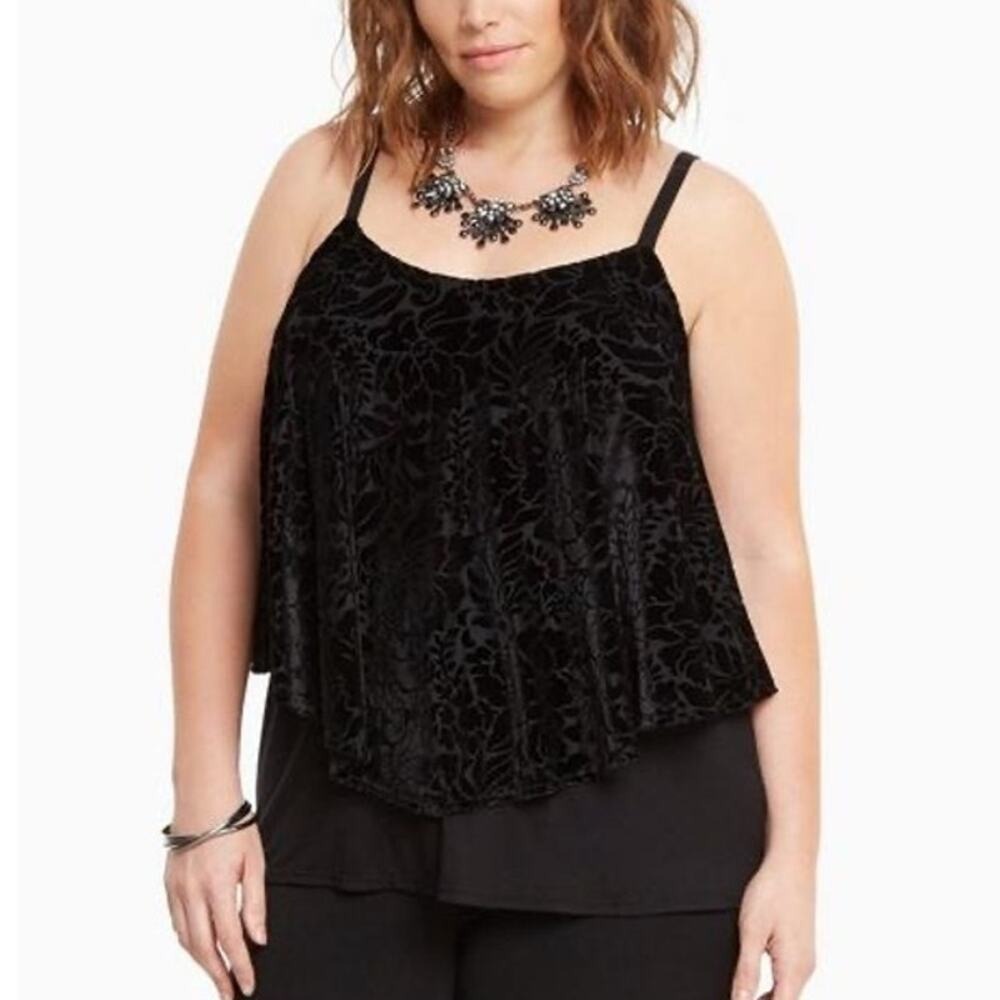 TORRID Plus 1 1X Velvet Double Layer Cami Deep Black Embossed Tank Top Women's